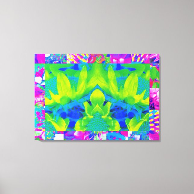 Abstraktes Patchwork Sonnenblumengarten Collage Leinwanddruck (Vorderseite)