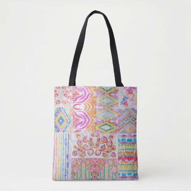 Abstraktes Patchwork, Wasserfarbe-Tie-Dye-Muster. Tasche (Vorderseite)
