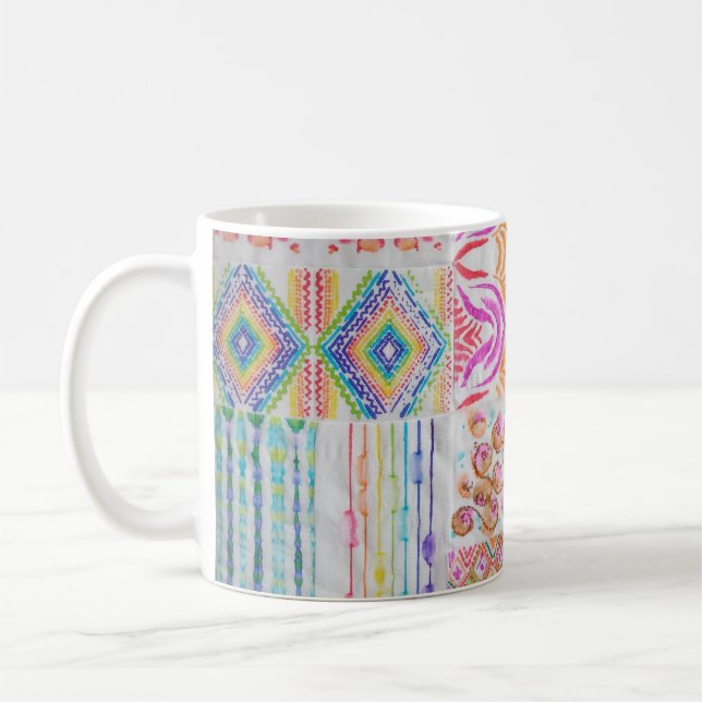 Abstraktes Patchwork, Wasserfarbene Tie-Dye-Muster Kaffeetasse (Links)