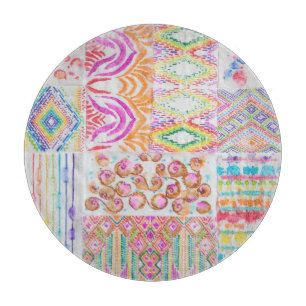Abstraktes Patchwork, Wasserfarbene Tie-Dye-Muster Schneidebrett