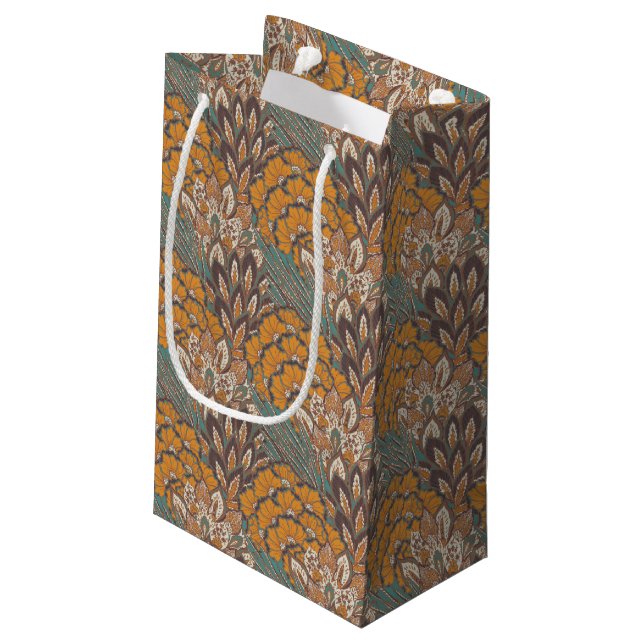 Abstraktes Pfau-Feder-Muster Kleine Geschenktüte (Rückseite Schrägansicht)