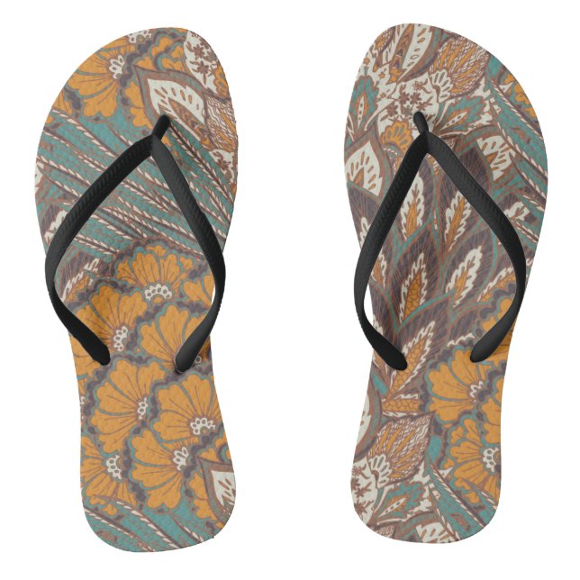Abstraktes Pfauenfedermuster Flip Flops (Fußbett)