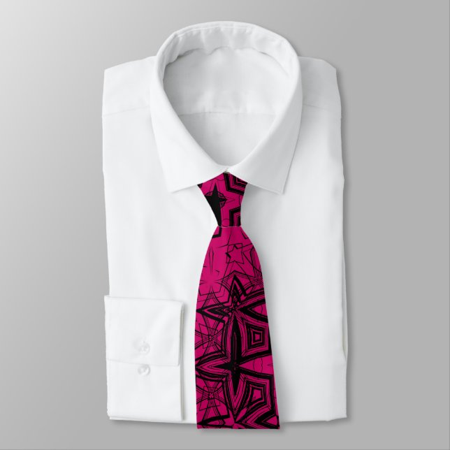 Abstraktes Pink Black Punk Grunge Pattern Krawatte (Gebunden)