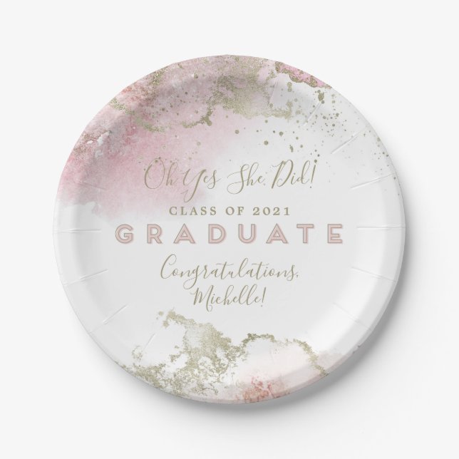 Abstraktes Pink-Gold-Graduierungspapier Pappteller (Vorderseite)