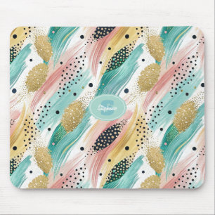 Abstraktes Pinselstrich- und Dotmuster - Goldener Mousepad