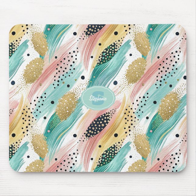 Abstraktes Pinselstrich- und Dotmuster - Goldener  Mousepad (Vorne)