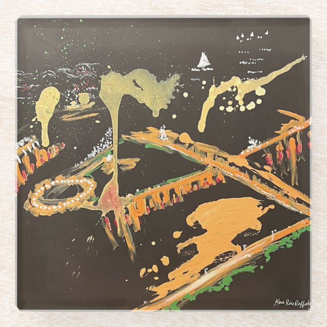 Abstraktes Pittsburgh Skyline-Gemälde Glasuntersetzer (Vorderseite)
