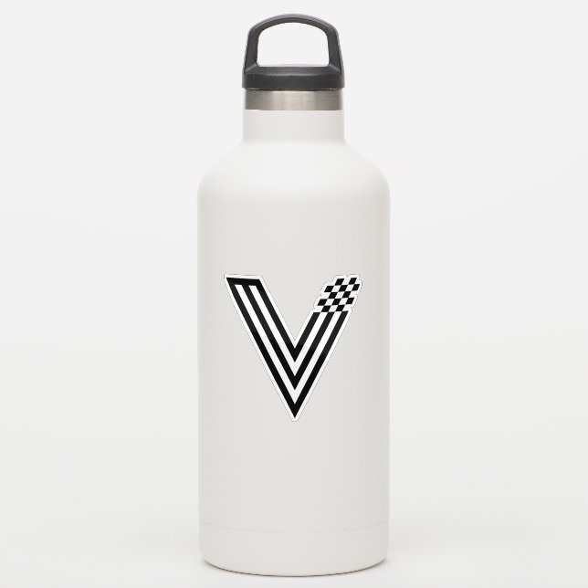 Abstraktes Pixel-Tech-V-Letter-Monogramm Aufkleber (Wassserflasche)
