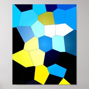 Abstraktes polygonales Muster in Blau und Gelb Poster