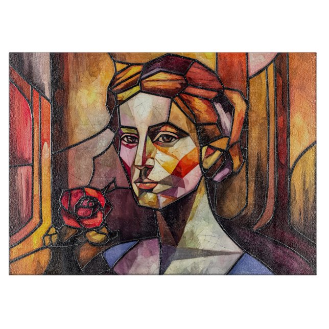 Abstraktes Portrait aus Hartglas Schneidebrett (Vorderseite)