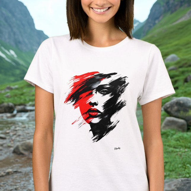 Abstraktes Portrait - Dramatischer Schwarz-Rot-Bru T-Shirt (Von Creator hochgeladen)