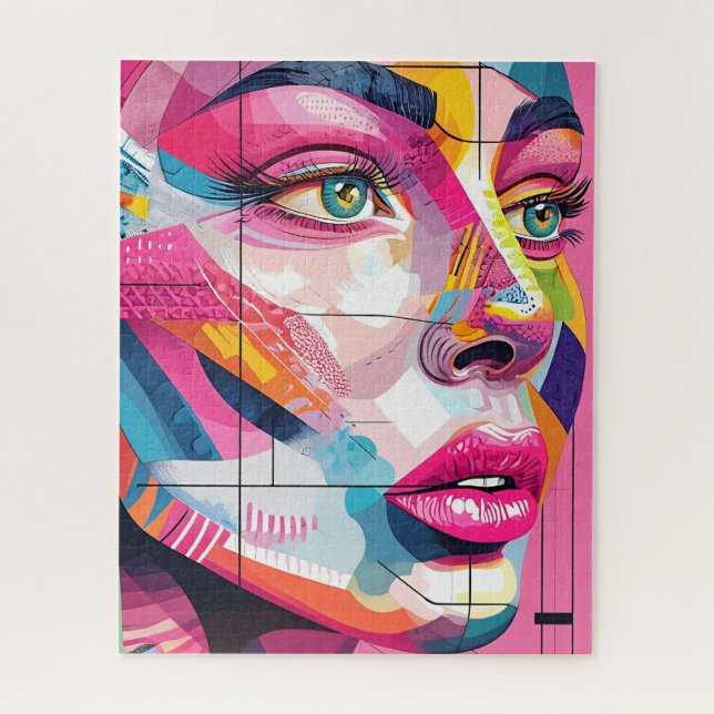 Abstraktes Portrait Frauen-Gesicht rosa Schwarz (Vertikal)