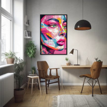Abstraktes Portrait Frauen-Gesicht rosa Schwarz