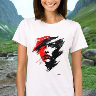 Abstraktes Porträt - Dramatischer schwarzer und ro T-Shirt