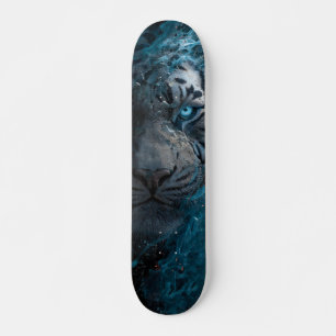 Abstraktes Porträt eines Tigers in Blau und Weiß Skateboard