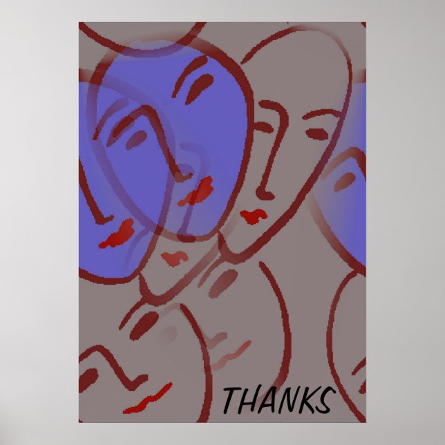 Abstraktes Poster mit blauen Gesichter (Vorne)