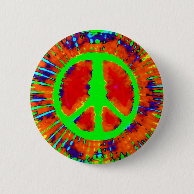 Abstraktes psychedelisches Tie-Dye-Friedenszeichen Button (Vorderseite)