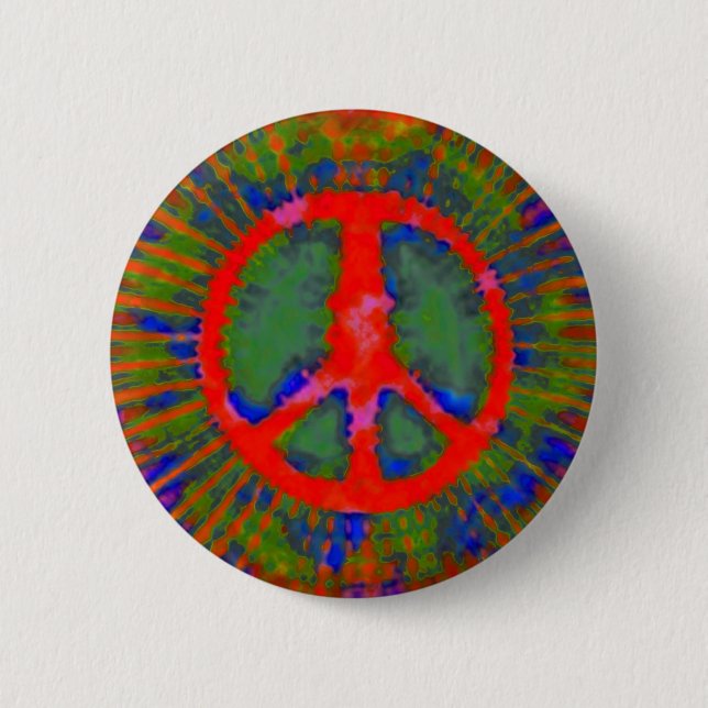 Abstraktes psychedelisches Tie-Dye-Friedenszeichen Button (Vorderseite)