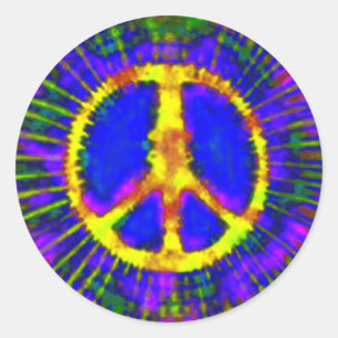 Abstraktes psychedelisches Tie-Dye-Friedenszeichen Runder Aufkleber