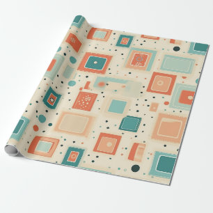 Abstraktes Quadrat im Mittelmeerblau-Orange-Stil d Geschenkpapier