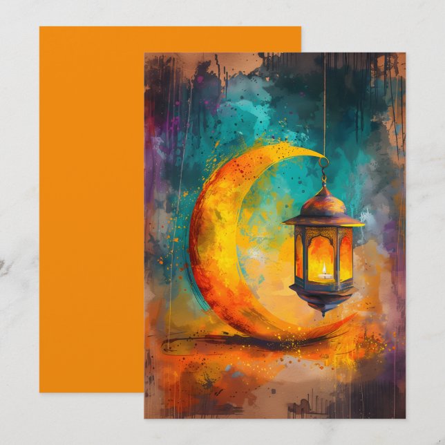 Abstraktes Ramadan Crescent Elegance ه ل ا ل م ض ر Einladung (Vorne/Hinten)