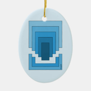 Abstraktes Rechteck in Blau Keramik Ornament