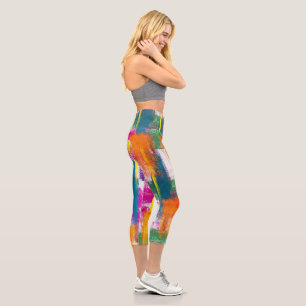 Abstraktes Regenbogen-Farbmuster Capri Leggings