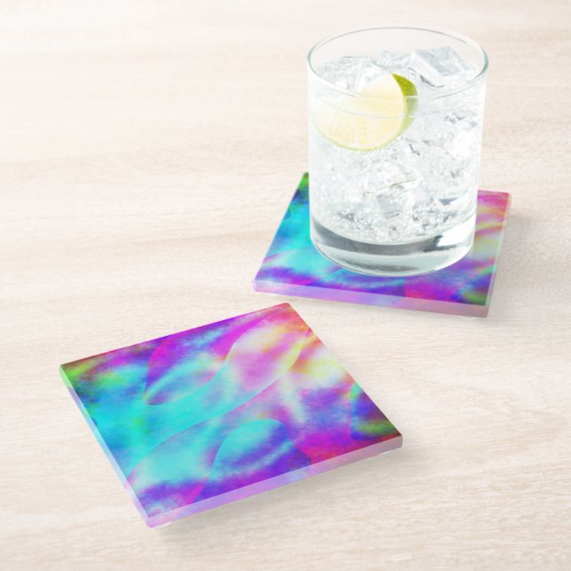Abstraktes Regenbogendesign Glasuntersetzer (Schrägansicht)