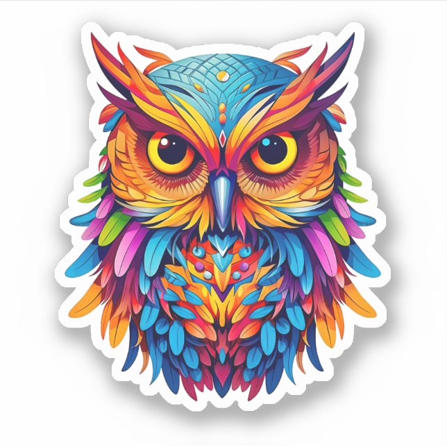 Abstraktes Regenbogenowl Farbenfrohe Wasserfarbens Aufkleber (Vorderseite)