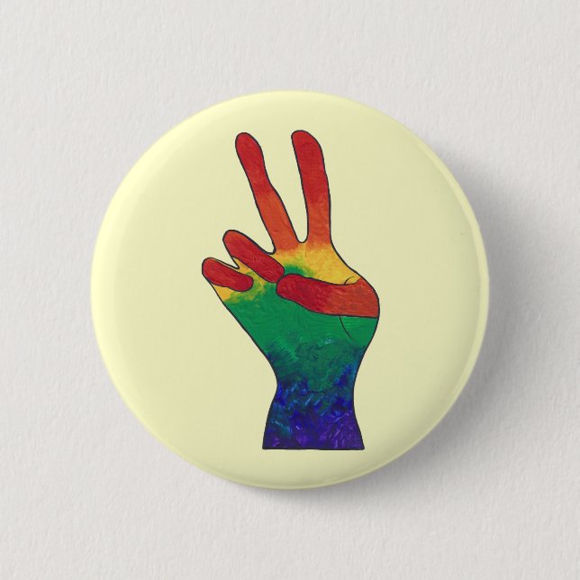 Abstraktes Regenbogenzeichen-Handzeichen Button (Vorderseite)