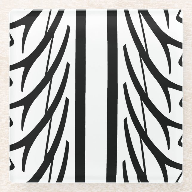 Abstraktes Reifenmuster in Schwarz und Weiß Glasuntersetzer (Vorderseite)