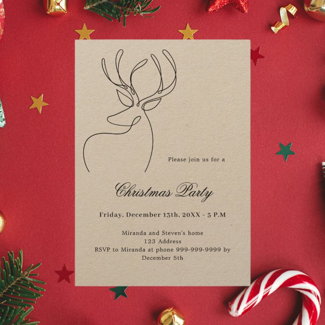 Abstraktes Rentierhandwerk Beige Weihnachtsfest Pa Einladung (Von Creator hochgeladen)