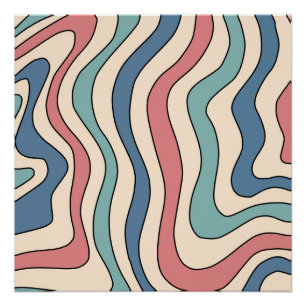 Abstraktes Retro-70er-Marmor-Blau-Rot-Groovy-Muste Poster