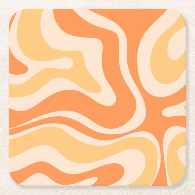 Abstraktes Retro-Flüssig-Muster in weichem Orange Rechteckiger Pappuntersetzer (Vorderseite)