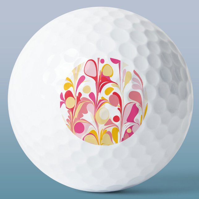 Abstraktes Retro-Marmormuster Rosa Gelb Golfball (Retro marble pattern pink yellow golf ball)