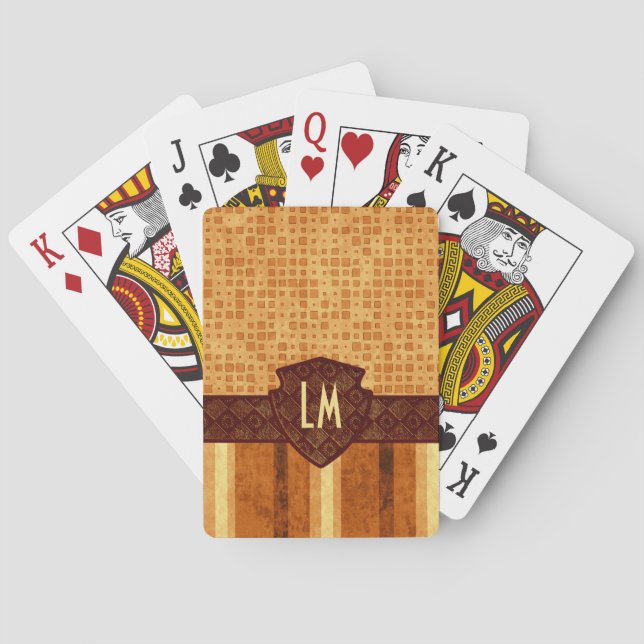 Abstraktes Retro Monogramm-bernsteinfarbiges Spielkarten (Rückseite)