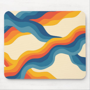 Abstraktes Retro Orange Blau Wellengestreiftes Mus Mousepad