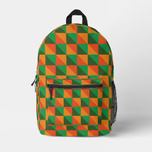 Abstraktes Retro-Orange- und Grüngeometrie-Muster Bedruckter Rucksack