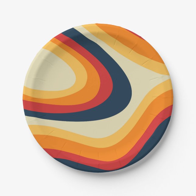 Abstraktes Retro-Wellendesign Pappteller (Vorderseite)