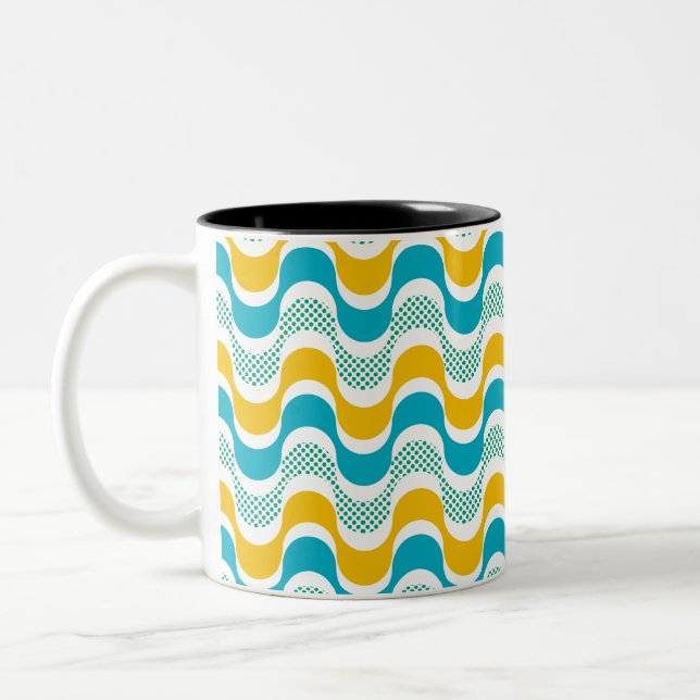 abstraktes Retro-Wellenmuster Zwei-Tone-Kaffeemasc Zweifarbige Tasse (Links)