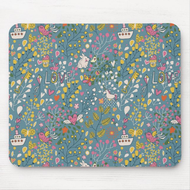 Abstraktes romantisches Muster mit Cartoon Mousepad (Vorne)