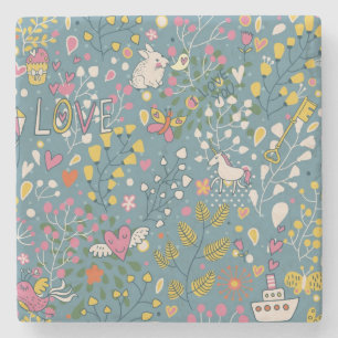 Abstraktes romantisches Muster mit Cartoon Steinuntersetzer