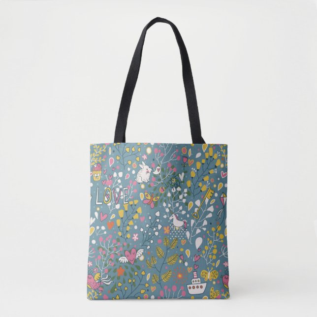 Abstraktes romantisches Muster mit Cartoon Tasche (Vorderseite)