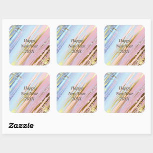 Abstraktes Rosa Blau Gold Happy New Year 20xx Quadratischer Aufkleber