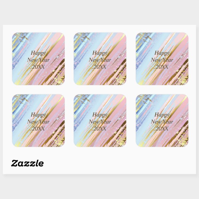 Abstraktes Rosa Blau Gold Happy New Year 20xx Quadratischer Aufkleber (Blatt)