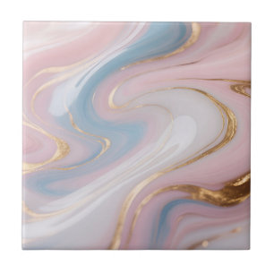 Abstraktes Rosa Blau Gold Marmor Wirbel Fliese