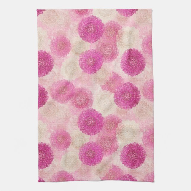 Abstraktes rosa Blumen-Spitzen-Kreis-Muster Geschirrtuch (Vertikal)