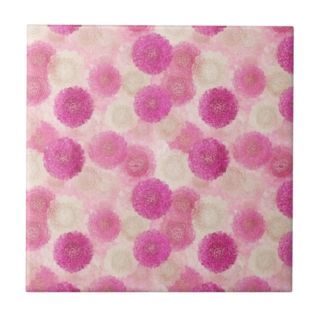 Abstraktes rosa Blumen-Spitzenkreis-Muster Fliese (Vorderseite)