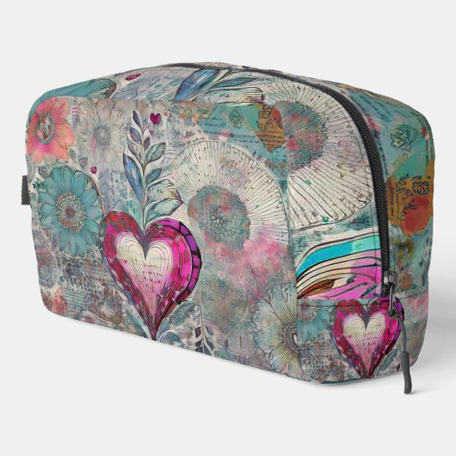 Abstraktes rosa Heart Toilettenbeutel Waschbeutel (Rechte Ecke)