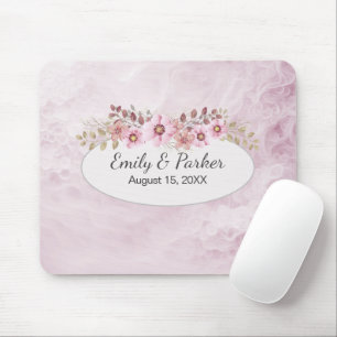 Abstraktes rosa Hochzeitsdesign mit Namen und Datu Mousepad